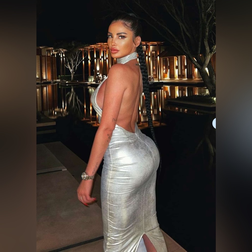 KI Collection SILVER SHINE BACKLESS DRESS Size XS